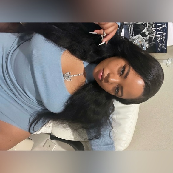 ~Allison Slate Blue Sweater Dress W/ Bolero Neckline, Front Cutout & Side Split~ - Picture 13 of 16